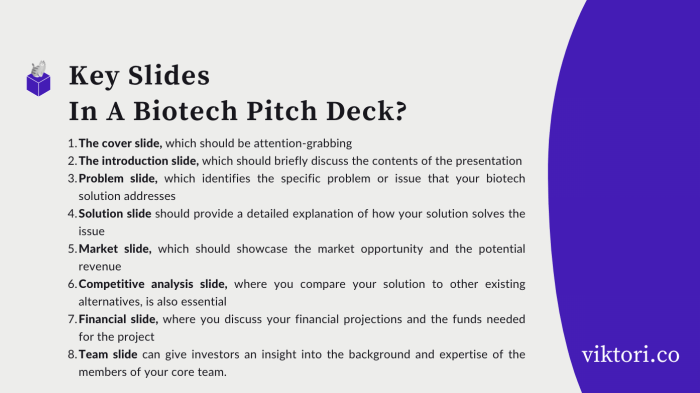 key slides in a biotech pitch deck