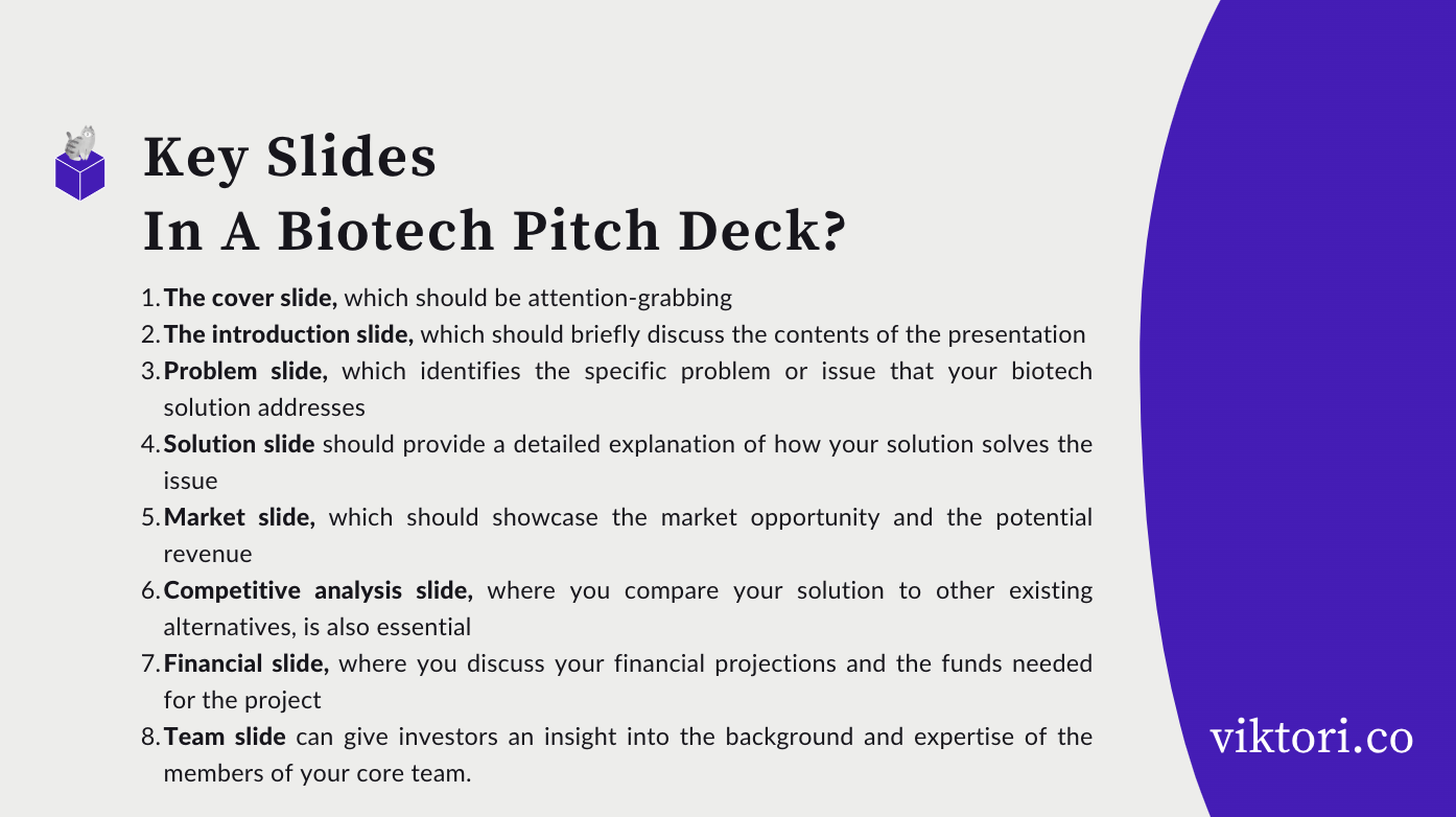 key slides in a biotech pitch deck