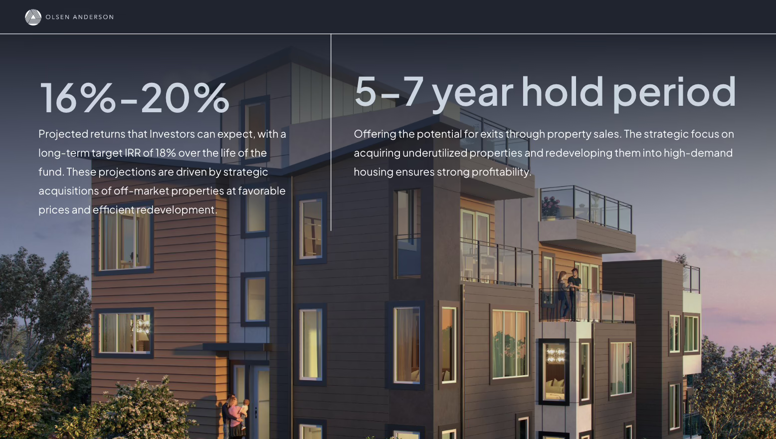 design and returns slide for a real estate pitch deck