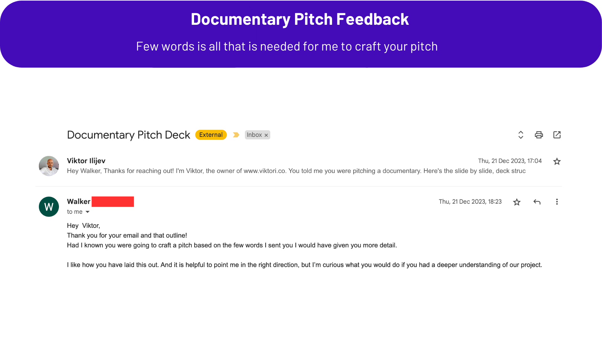 documentary pitch deck outline feedback
