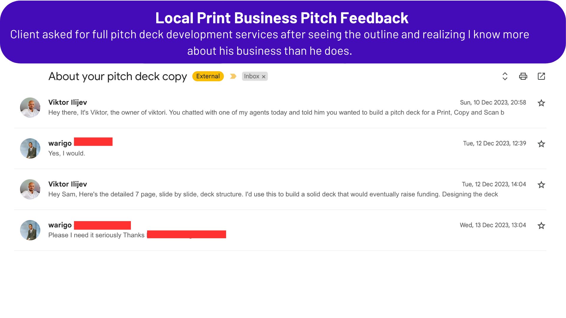 local business pitch deck outline feedback