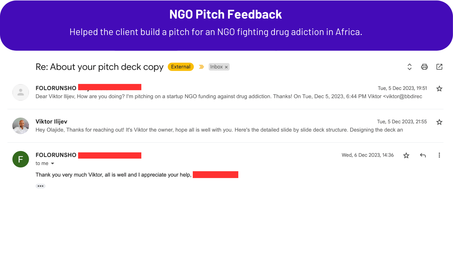 NGO pitch deck outline feedback