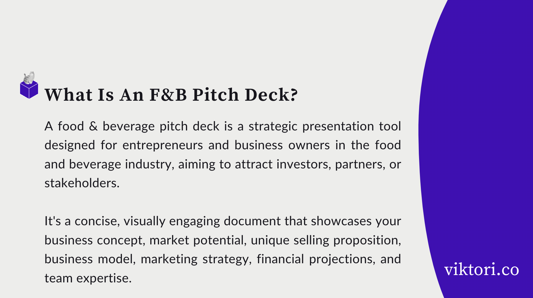 food and beverage pitch deck definition