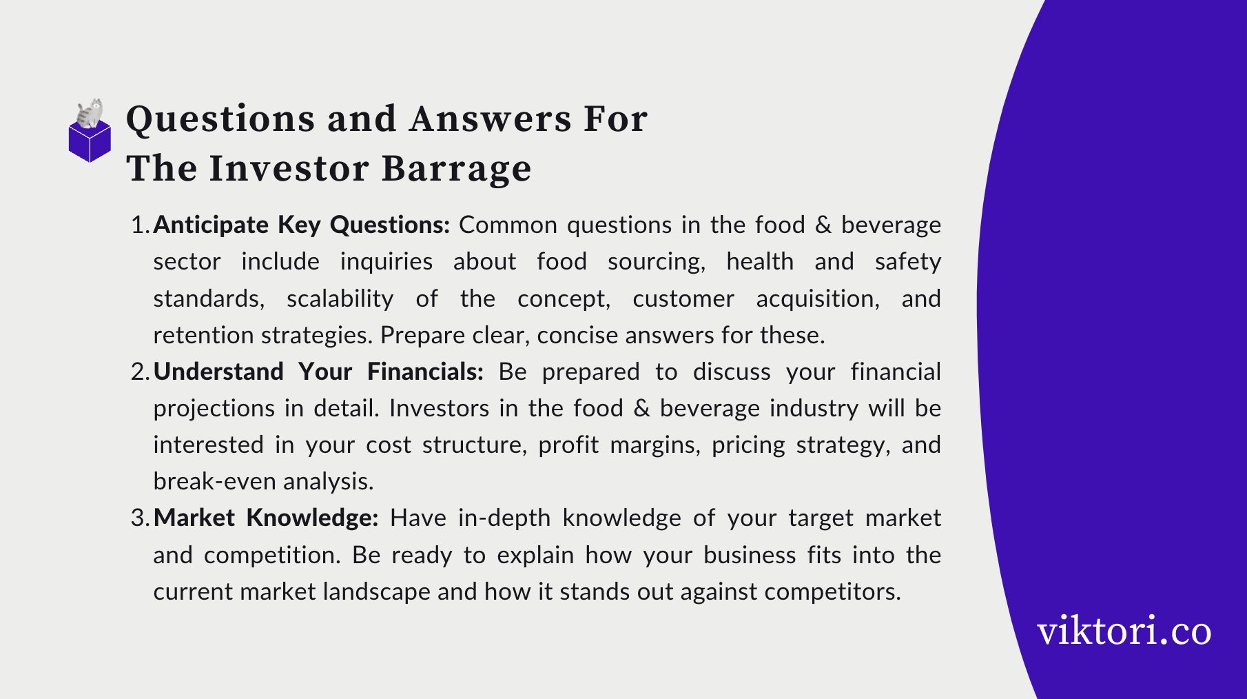 prepare for questions and objections when presenting a food & beverage pitch deck