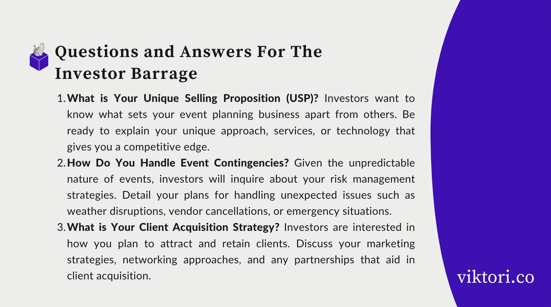 Questions That Investors Ask Events Planning Pitch Deck Owners