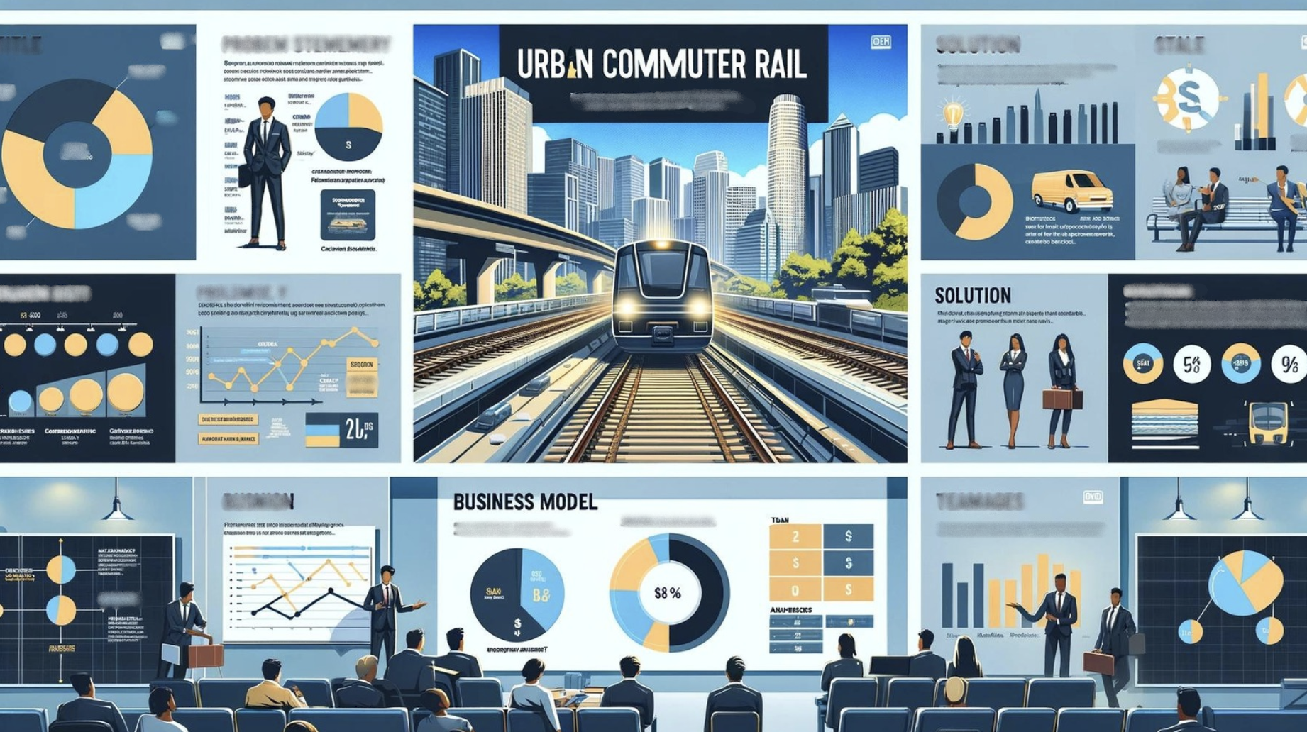 pitch deck slides for the urban commuter rail transport business