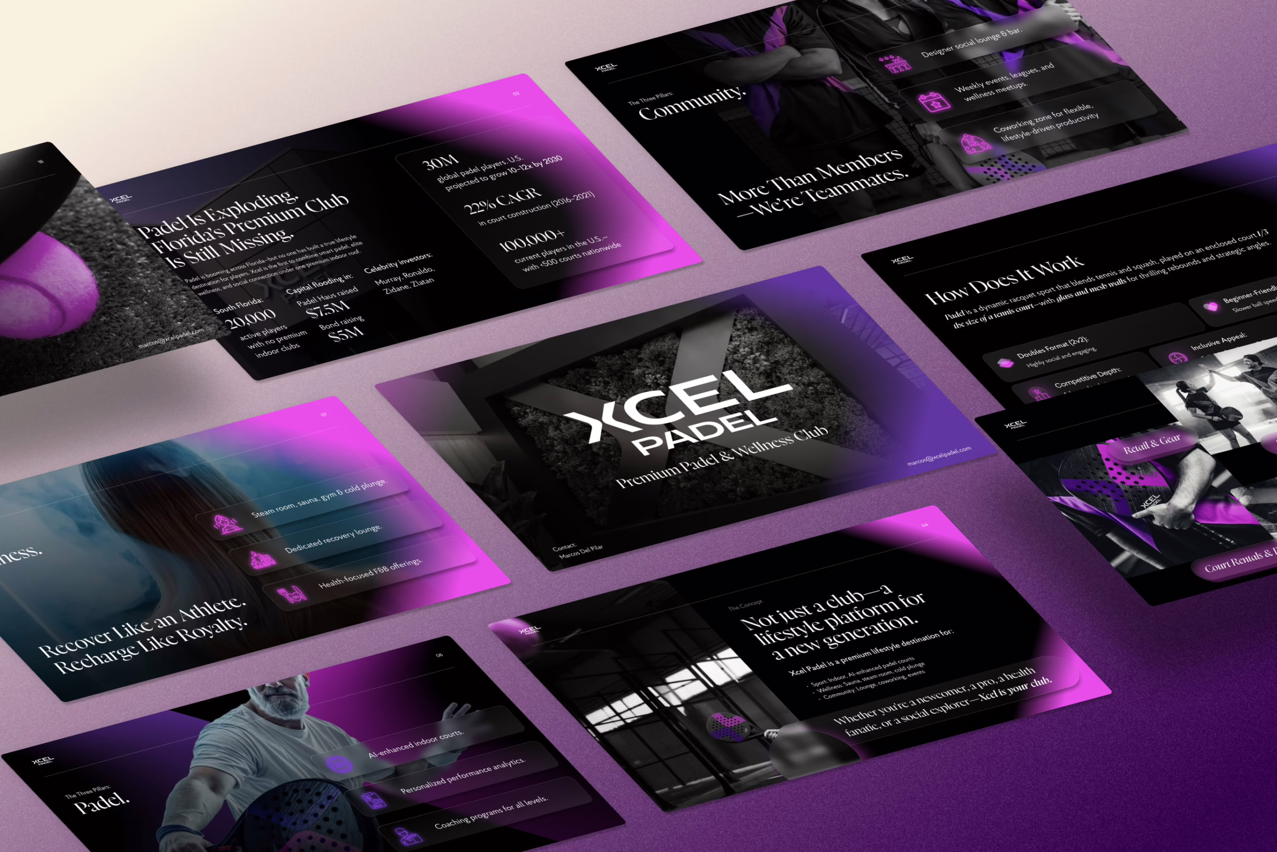Padel Club Pitch Deck Mockups