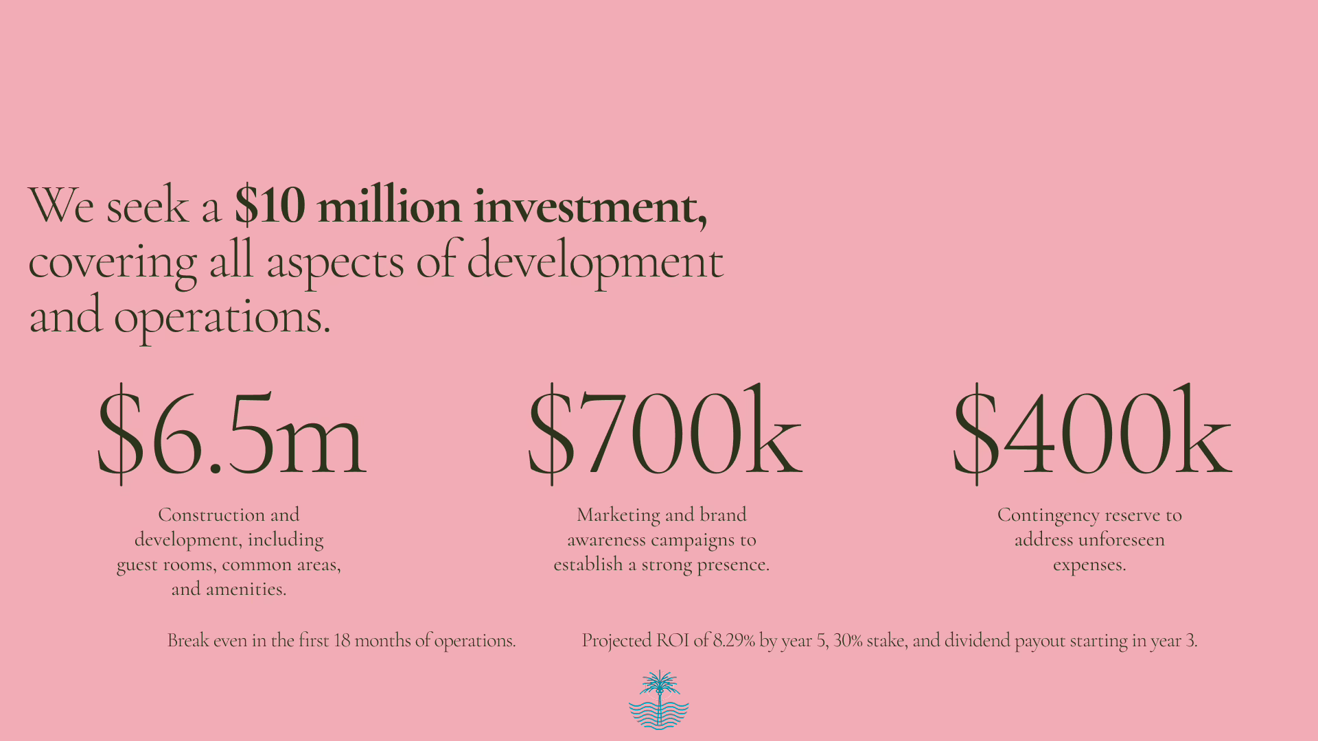 The funding slide for a luxury boutique hotel 